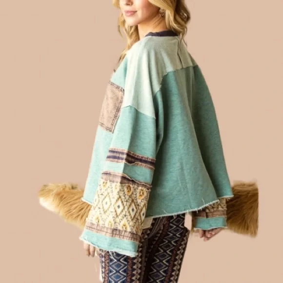 New In Mineral Washed Vintage Look Mix Fabric Pullover
Boho Sweater - Picture 5 of 6